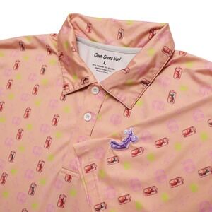 Clown Shoes Golf Polo Shirt Men Large Pink Beer Can Barrel Performance Stretch